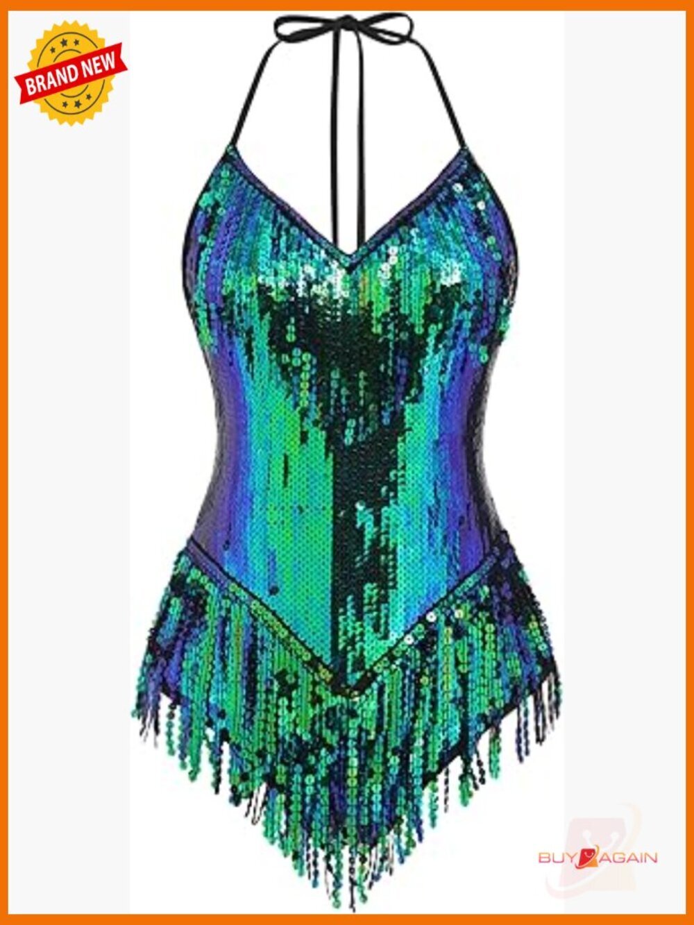 Sequin Fringe Bodysuit Romper Sparkly Tassel Latin Jazz Dance Costume Rave